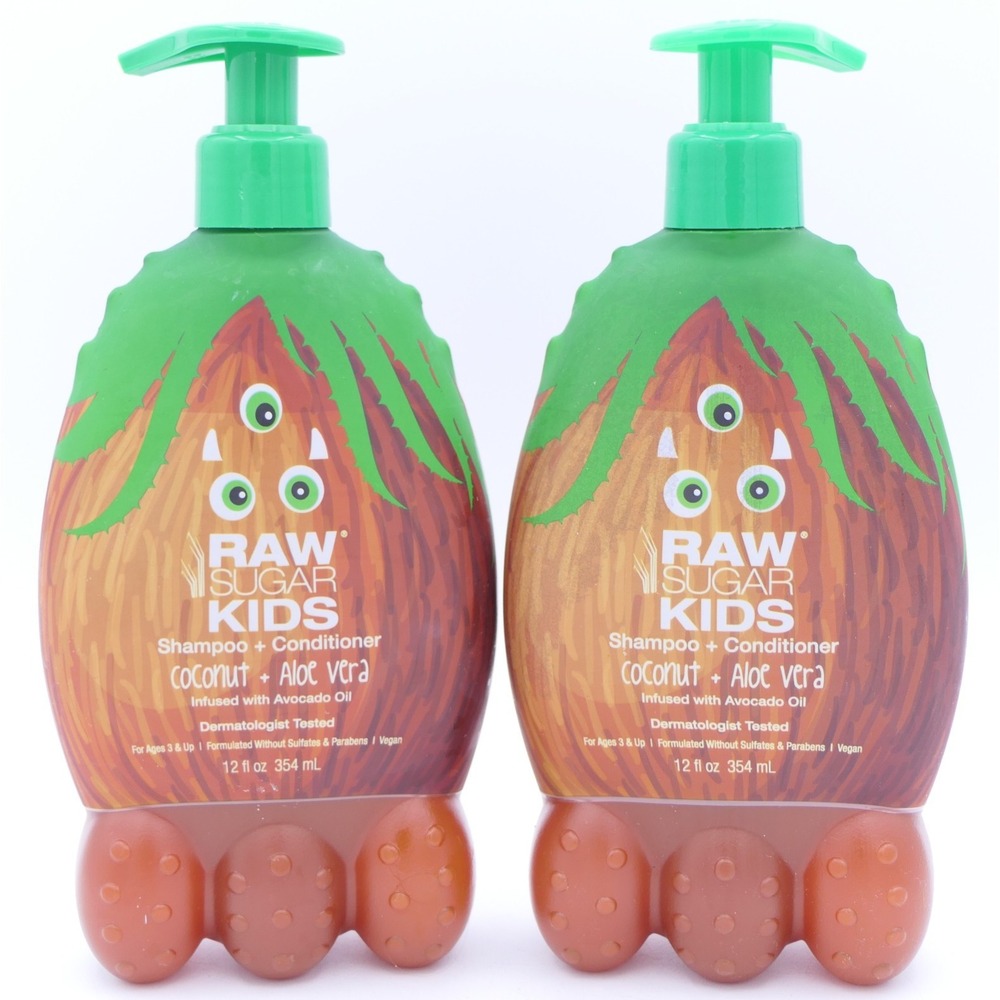 Raw Sugar Kids Shampoo + Conditioner Coconut + Aloe Vera 2 Pack 12 oz Ea Pump